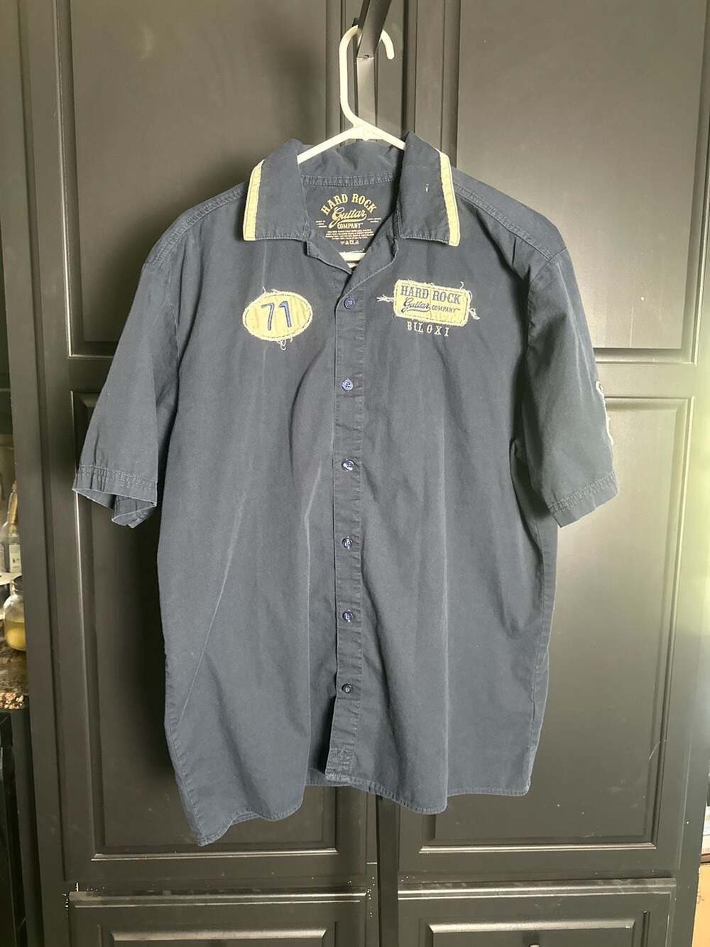 Hard Rock Guitar Company Biloxi Navy Short Sleeve Button Down Shirt Size XL #402